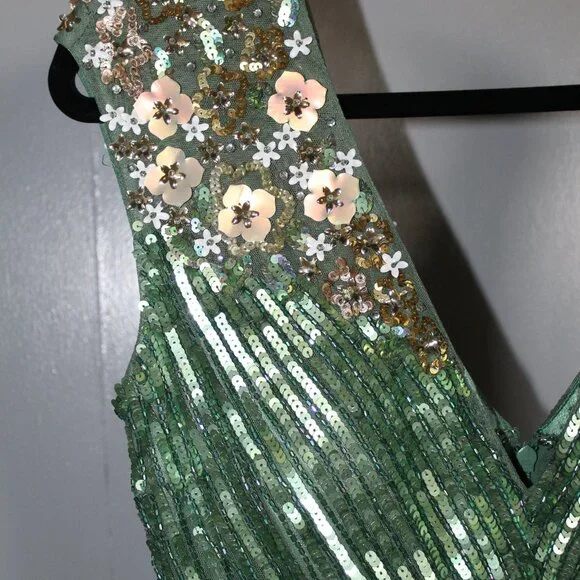 NWT Mac Duggal Sequin & Floral Embellished Evening Gown Sage Green‎ SZ 12 5223 - Picture 5 of 13